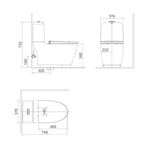 Bản vẽ bồn cầu 2 khối inax ACT-832VN + CW-KB22AVN