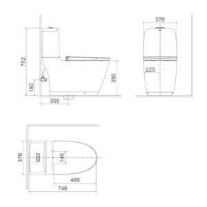 Bản vẽ bồn cầu 2 khối inax ACT-832VN + CW-S15VN