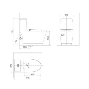 Bản vẽ bồn cầu 2 khối inax ACT-832VN + CW-S32VN