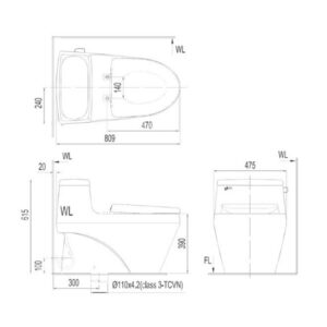 Bản vẽ bồn cầu Inax AC-1135+CW-H17VN