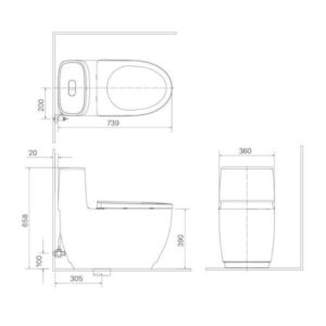 Bản vẽ bồn cầu thông minh Inax AC-1052+KB22AVN