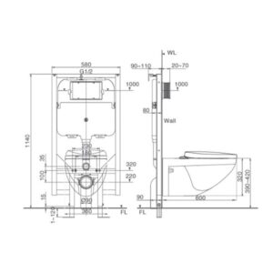 Bản vẽ bồn cầu treo tường Inax AC-23P + CW - H17VN