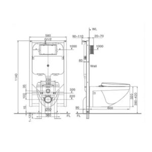 Bản vẽ bồn cầu treo tường Inax AC-23P + CW - H20VN