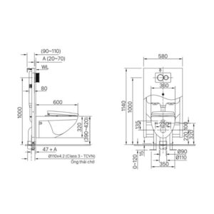 Bản vẽ bồn cầu treo tường Inax AC-23P + CW - KB22AVN