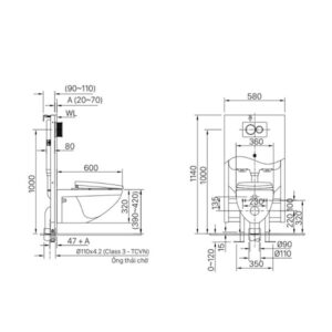 Bản vẽ bồn cầu treo tường Inax AC-23P + CW - S32VN