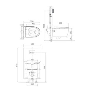 Bản vẽ bồn cầu treo tường Inax AC-952VN + CW - S15VN