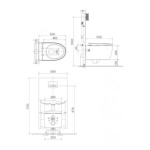 Bản vẽ lắp đặt bồn cầu treo tường Inax AC-952VN + CW - S32VN