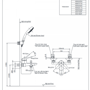 Bản vẽ kỹ thuật của Bản vẽ kỹ thuật của Bộ sen vòi nóng lạnh TOTO TBS04302V/DGH104ZR