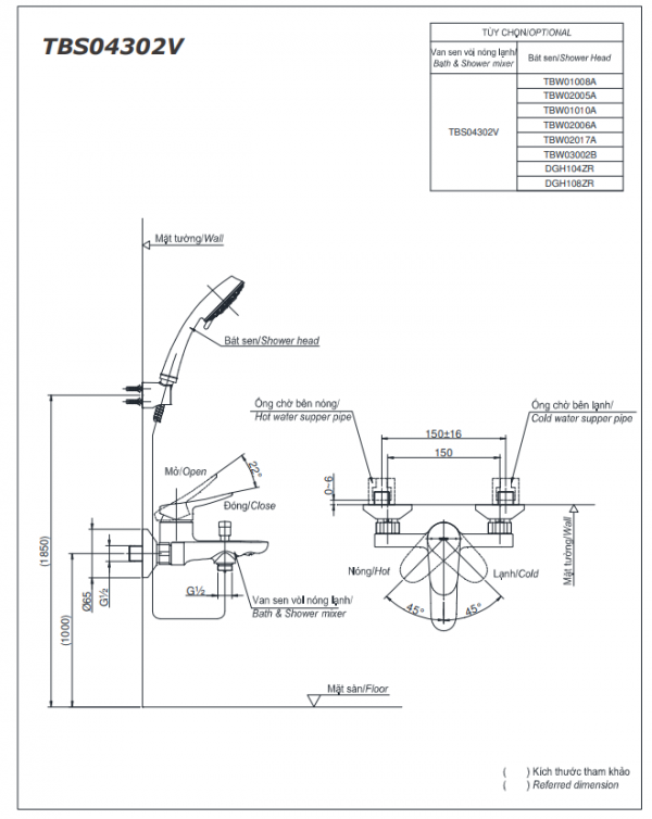 Bản vẽ kỹ thuật của Bản vẽ kỹ thuật của Bộ sen vòi nóng lạnh TOTO TBS04302V/DGH104ZR