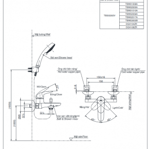 Bản vẽ kỹ thuật của Bộ sen vòi nóng lạnh TOTO TBS03302V/DGH104ZR