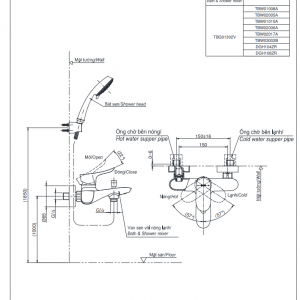 Bản vẽ kỹ thuật của Bộ sen vòi nóng lạnh TOTO TBG01302VA/DGH104ZR