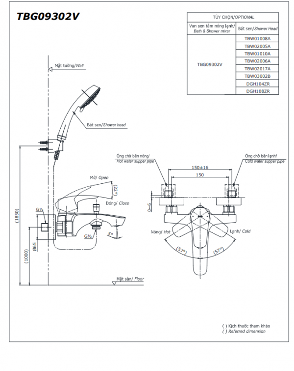 Bản vẽ kỹ thuật Bộ sen vòi nóng lạnh TOTO TBG09302VADGH104ZR