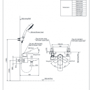 Bản vẽ kỹ thuật của Bộ sen vòi nóng lạnh TOTO TBG02302VA/DGH104ZR