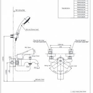 Bản vẽ kỹ thuật của Bộ sen vòi nóng lạnh TOTO TBG08302VA/DGH104ZR