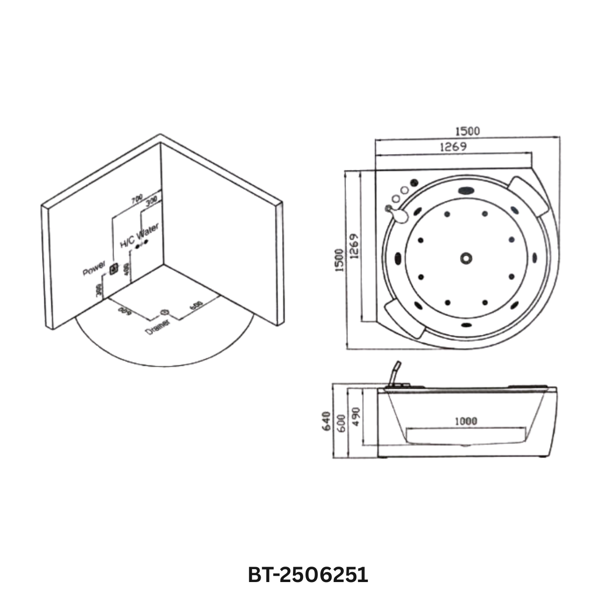 Bản vẽ thiết kế Bồn tắm massage BossTani BT-2506251